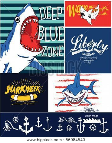 illustration sketch drawing dangerous shark. Vector illustration. 