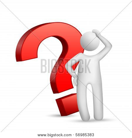 3D Man With Red Question Mark