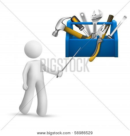 3D Person Pointing At A Toolbox With Tools