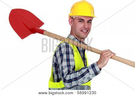 craftsman with shovel on his shoulder