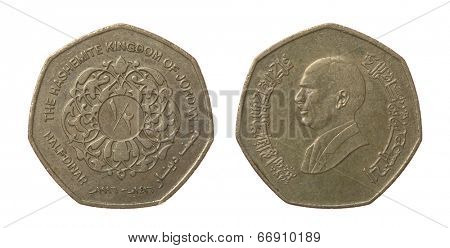 Jordanian dinar coins isolated on white