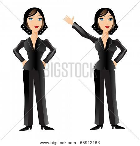 An image of a business woman posing and waving.