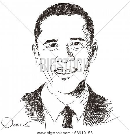June 19, 2014 - Barack Obama president of United States. Hand drawn portrait, Vector illustration