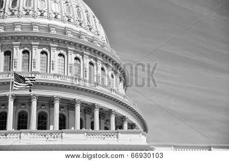 Washington DC - The Capitol dome detail in cloudy dramatic day - Black and White 