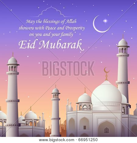 illustration of Eid Mubarak (Happy Eid) background with mosque