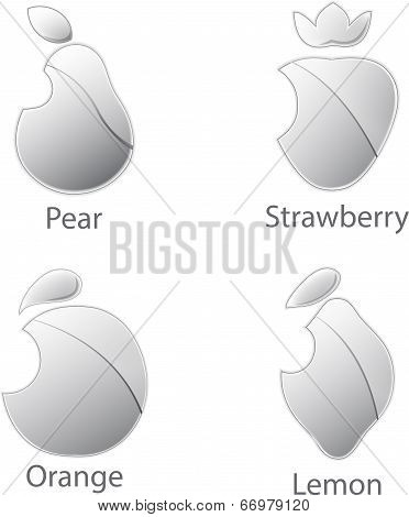 Vector metallic fruits set isolated on white