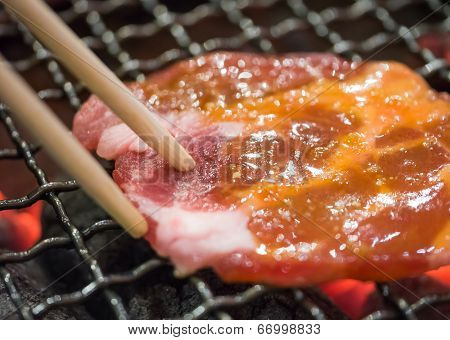 Grill Pork Using Chopstick