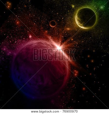 3D space background with fictional planets