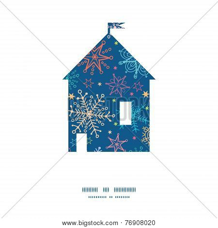 Vector colorful doodle snowflakes house silhouette pattern frame