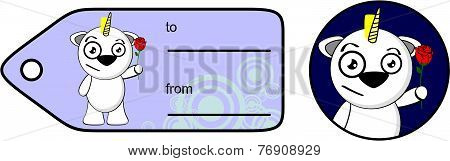 funny unicorn cartoon rose sticker giftcard set