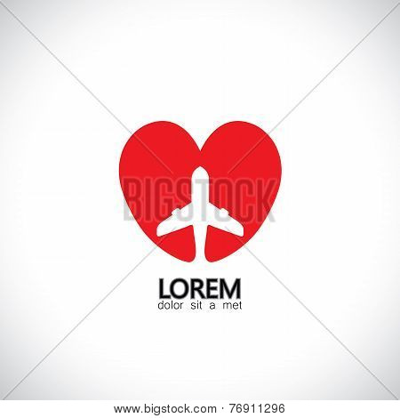 Vector Icon For Love Of Travel, Heart With Plane Symbol