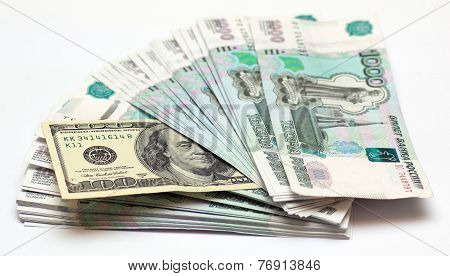 Hundred dollars and to one thousand rouble banknotes