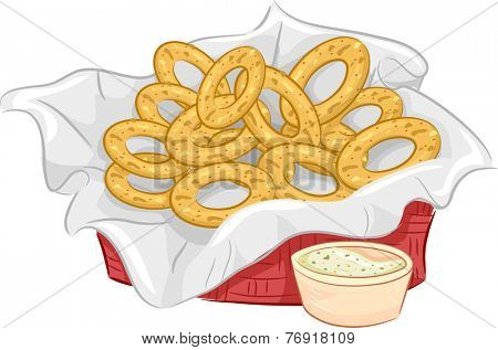 Illustration Featuring a Basket of Onion Rings