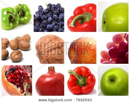Set van fruit, groenten, walnoten en druivenmost