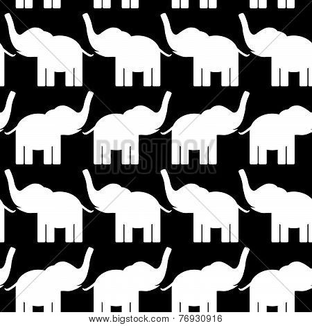 Cheerful Seamless Pattern With Elephants. Black And White. Vector