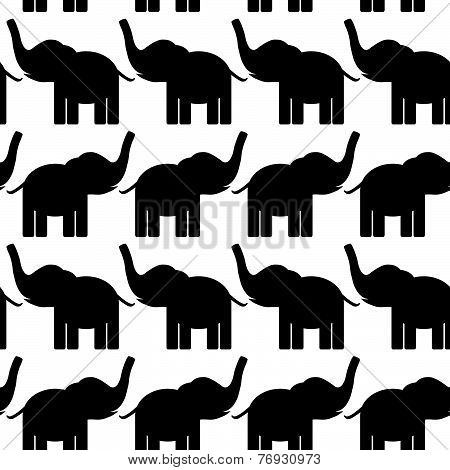 Cheerful Seamless Pattern With Elephants. Black And White. Vector