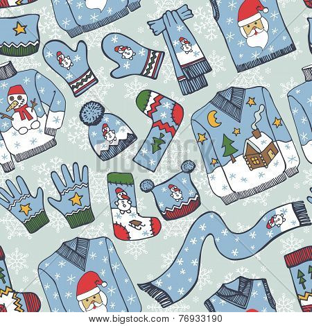Fashion Christmas.Knitted clothing seamless pattern