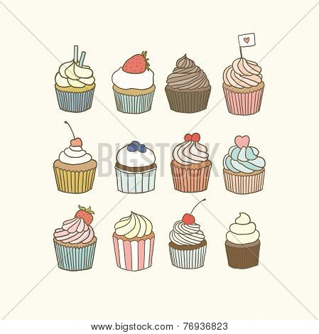 Set of 12 cupcakes.