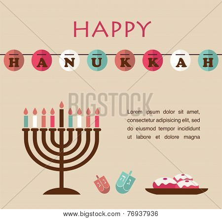 Vector illustrations of famous symbols for the Jewish Holiday Hanukkah