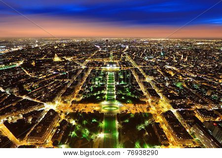 Aerial Night View Of Paris