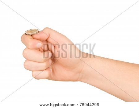 A Man Getting Ready To Flip A Coin. Isolated On White Background