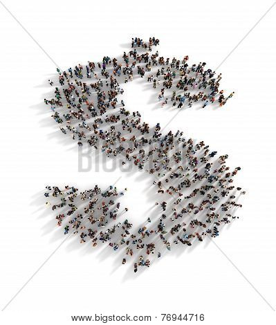 Large Group Of People Forming The Symbol Of A Dollar Sign. Concept Of Success.