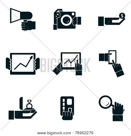 business shopping and travel hands isolated icons set