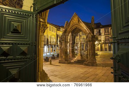 Ancient monument ( Padrao do Salado ) in the center of Guimaraes city, Portugal