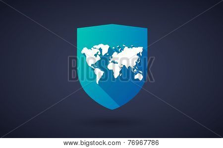 Long Shadow Shield Icon With A World Map