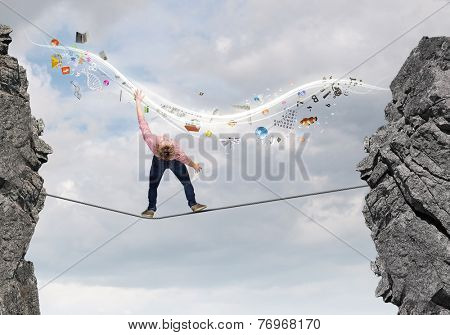 Young guy in casual evading from light rays