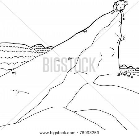 Man Pushing Boulder Up Hill