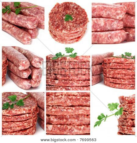 剁碎的肉产品拼贴画