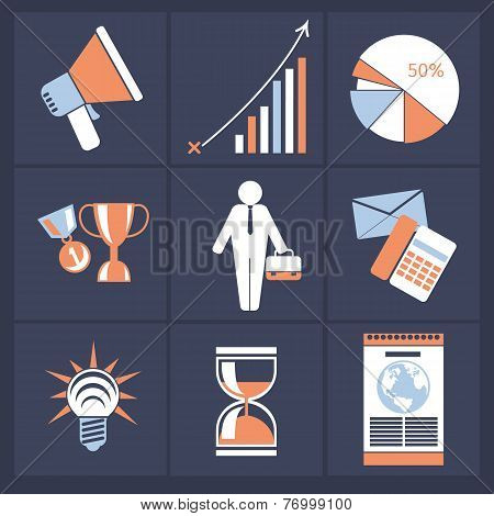 Office and business icons in gray buttons version