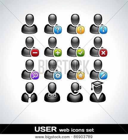 Black User Icons Set