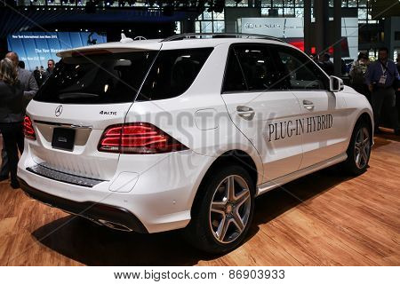 NEW YORK - APRIL 1: Mercedes Benz exhibit New GLE 550e  at the 2015 New York International Auto Show during Press day,  public show is running from April 3-12, 2015 in New York, NY.