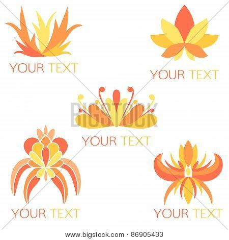 Set of 5 orange exotic floral symbols