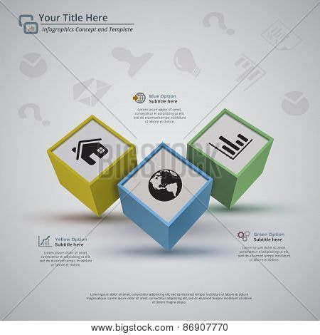 Three Business Cubes Infographic Background