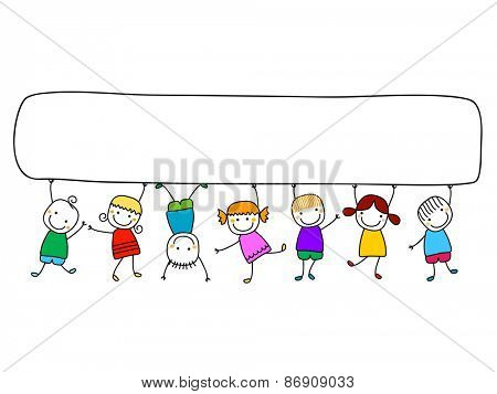 happy kids with banners