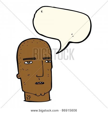 cartoon bald tough guy with speech bubble