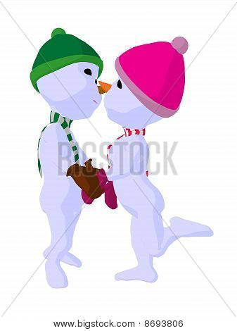 Snowboy und Snowgirl paar Kunst Abbildung silhouette