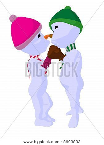 Snowboy und Snowgirl paar Kunst Abbildung silhouette