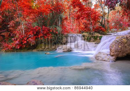 Waterfall In Rain Forest (tat Kuang Si Waterfalls At Luang Prabang, Laos.)