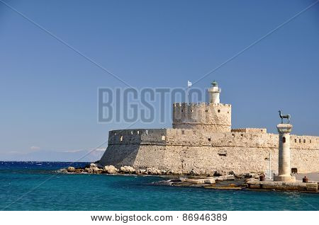Saint Nicholas Fort, Rhodes And Rhodian Deer Statues