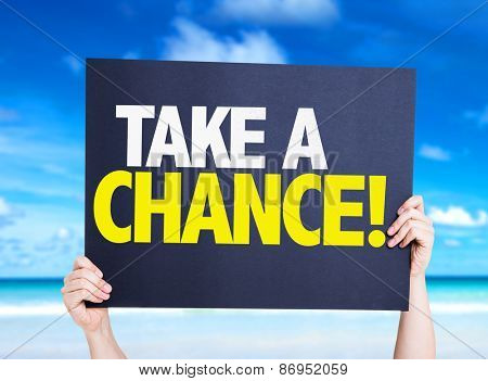 Take a Chance card with beach background