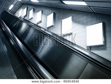 Mock Up Vertical Poster in Subway Station With Escalator