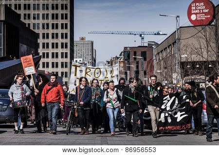 View Of The First Line Of Protesters Walking In The Street