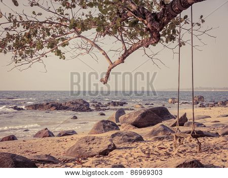 Wooden Swing On Tree At Khao Lak Beach