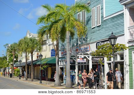 KEY WEST, FL, USA - DEC 20, 2012: Colorful Shops on Duval Street in Key West, Florida, USA