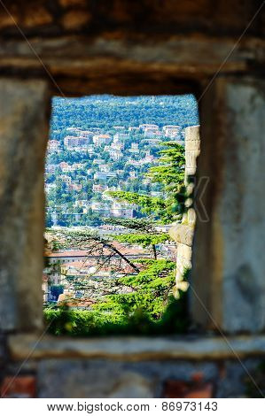 TRIESTE, ITALY - 20 JULY 2013: city view from window in San Giusto castle