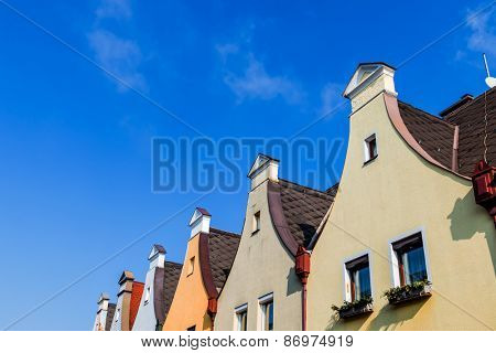 town houses with traditional gable symbol for living, old, old town